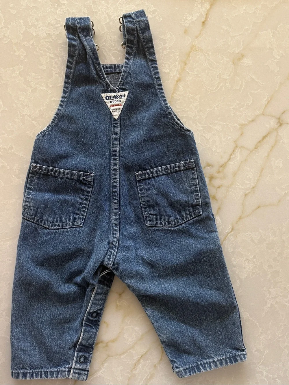 Vintage OshKosh B'gosh Dark Blue Denim Overalls with Brass Buttons